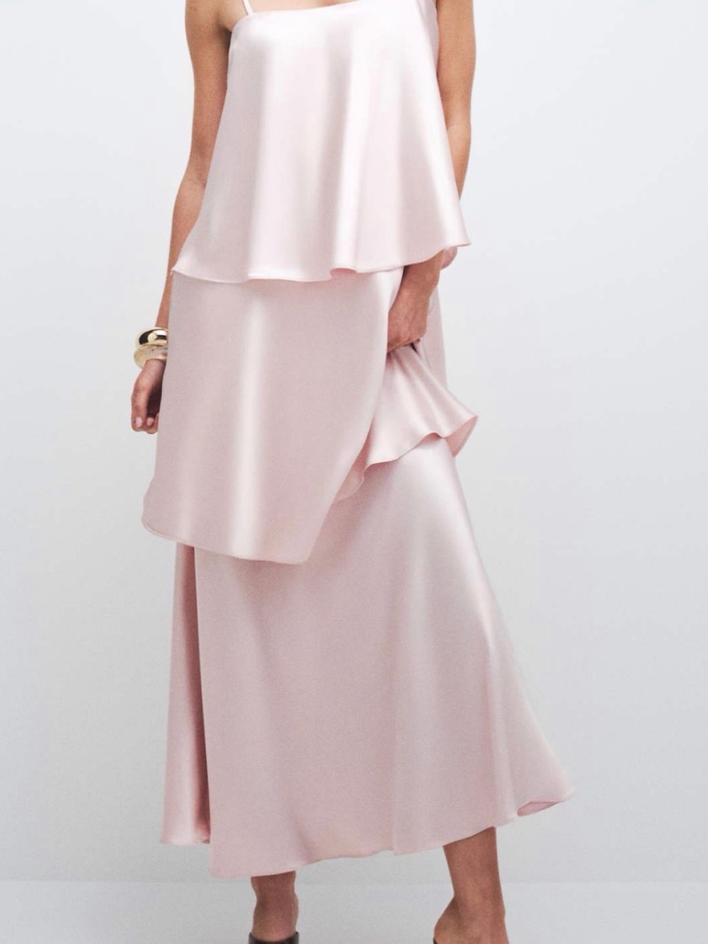 4th & Reckless strappy tiered satin cami maxi dress in pink